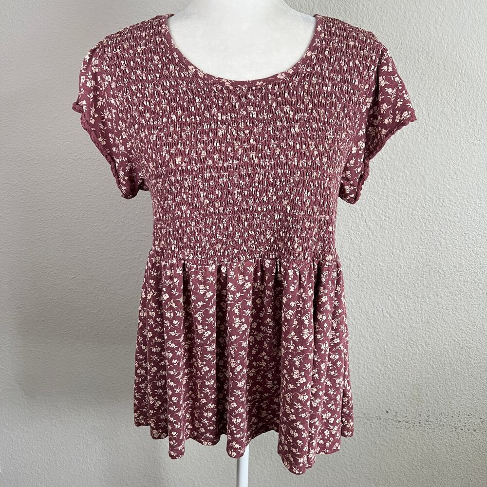 Torrid Pink Floral Coquette Smocked Top Women's 1X Stretch Fit & Flare Plus